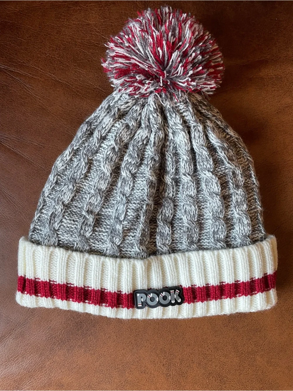Pook Beanie stocking cap One Size Gray Red White Black Toque Fleece unisex